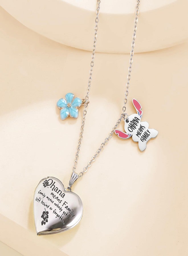 SHBOAZED Love Heart Locket Necklace That Holds Pictures Stitch-Shape Necklace Stuff Gifts Ohana Photo Lockets - Image 2